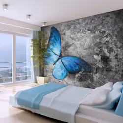 Planete Discount PD13312-200-154, Papier peint non tissé, Bleu, Gris, Bleu, Gris, 120 g/m², Blue butterfly, 2000 mm