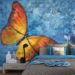 Planete Discount PD13313-300-231, Papier peint non tissé, Bleu, Jaune, Jaune, Bleu, 120 g/m², Fiery butterfly, 3000 mm