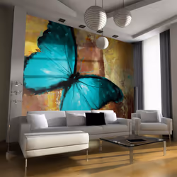 Planete Discount PD13316-350-270, Papier peint non tissé, Beige, Turquoise, Turquoise, Beige, 120 g/m², Painted butterfly, 35 ...