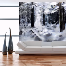 Planete Discount PD14494-400-309, Papier peint non tissé, Noir, Blanc, Noir Et Blanc, 120 g/m², Winter Forest, 4000 mm