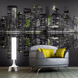 Planete Discount PD14931-400-309, Papier peint non tissé, Noir, Vert, Gris, Noir, Gris, Vert, 120 g/m², NYC endormi, 4000 mm