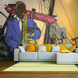 Planete Discount PD14185-400-309, Papier peint non tissé, Multicolore, Colorful, 120 g/m², Saxophonist in New York, 4000 mm
