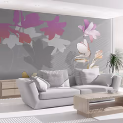 Planete Discount PD14032-400-309, Papier peint non tissé, Gris, Rose, Blanc, Gris, Blanc, Rose, Magnolias en pastels, 4000 mm ...