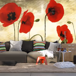 Planete Discount PD13643-300-231, Papier peint non tissé, Vert, Rouge, Jaune, Vert, Jaune, Rouge, 120 g/m², Coquelicots peint ...