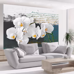 Planete Discount PD13644-200-154, Papier peint non tissé, Turquoise, Blanc, Blanc, Turquoise, 120 g/m², Orchidées - inspirati ...