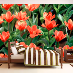 Planete Discount PD13659-400-309, Papier peint non tissé, Noir, Vert, Rouge, Noir, Rouge, Vert, 120 g/m², Painted flowers, 40 ...