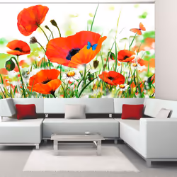 Planete Discount PD13666-250-193, Papier peint non tissé, Multicolore, Colorful, 120 g/m², Country poppies, 2500 mm