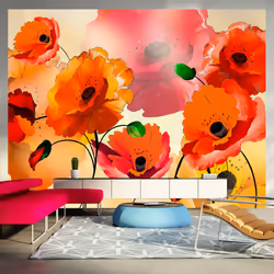 Planete Discount PD13667-400-309, Papier peint non tissé, Noir, Orange, Rouge, Orange, Noir, Rouge, 120 g/m², Velvet poppies, ...