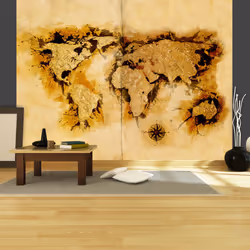 Planete Discount PD13375-400-309, Papier peint non tissé, Noir, Crème, Or, Noir, Crème, Doré, 120 g/m², Gold-diggers' map of  ...