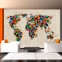 Planete Discount PD13378-400-309, Papier peint non tissé, Gris, Colorful, Gris, 120 g/m², World Map - a kaleidoscope of color ...