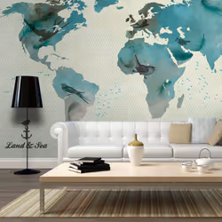 Planete Discount PD13387-400-309, Papier peint non tissé, Bleu, Gris, Turquoise, Gris, Azuré, Turquoise, 120 g/m², A Bird's W ...