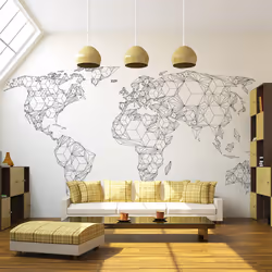 Planete Discount PD13399-400-309, Papier peint non tissé, Noir, Blanc, Noir Et Blanc, 120 g/m², Map of the World - white soli ...