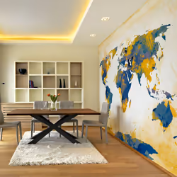 Planete Discount PD13408-200-154, Papier peint non tissé, Bleu, Orange, Blanc, Blanc, Orange, Bleu, 120 g/m², Map of the Worl ...