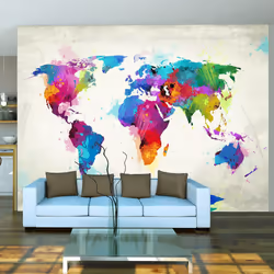 Planete Discount PD13409-350-270, Papier peint non tissé, Blanc, Colorful, Blanc, 120 g/m², The map of happiness, 3500 mm