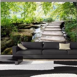 Planete Discount PD14504-400-280, Papier peint non tissé, Bleu, Vert, Vert, Bleu, 120 g/m², Forest path, 4000 mm