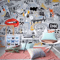Planete Discount PD14774-400-280, Papier peint non tissé, Gris, Gris, Colorful, 120 g/m², Stream of thought, 4000 mm