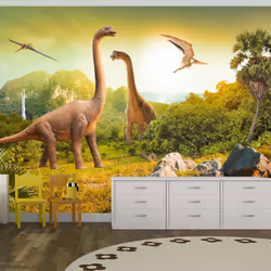 Planete Discount PD14658-100-70, Papier peint non tissé, Beige, Vert, Jaune, Beige, Jaune, Vert, 120 g/m², Dinosaurs, 1000 mm