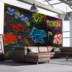 Planete Discount PD14722-200-140, Papier peint non tissé, Noir, Colorful, Noir, 120 g/m², Graffiti wall, 2000 mm