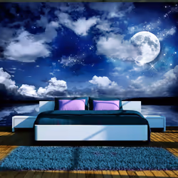 Planete Discount PD14516-250-175, Papier peint non tissé, Bleu, Blanc, Bleu Marine, Blanc, 120 g/m², Nuit magique, 2500 mm