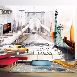 Planete Discount PD14723-150-105, Papier peint non tissé, Vert, Blanc, Jaune, Blanc, Vert, Jaune, 120 g/m², New York streets, ...