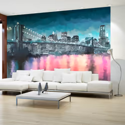 Planete Discount PD14978-100-70, Papier peint non tissé, Noir, Bleu, Rose, Bleu, Noir, Rose, 120 g/m², Painted New York, 1000 ...
