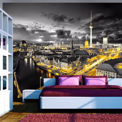 Planete Discount PD14981-400-280, Papier peint non tissé, Noir, Or, Blanc, Noir Et Blanc, Doré, 120 g/m², Berlin at Night, 40 ...