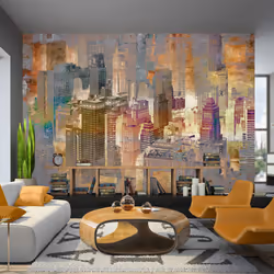 Planete Discount PD14986-400-280, Papier peint non tissé, Gris, Gris, Colorful, 120 g/m², City in the mist, 4000 mm