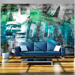 Planete Discount PD14999-400-280, Papier peint non tissé, Vert, Gris, Gris, Vert, 120 g/m², Berlin - collage (vert), 4000 mm