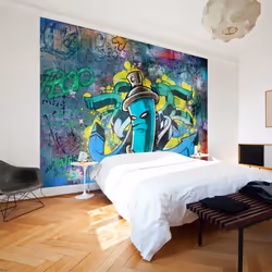 Planete Discount PD14732-400-280, Papier peint non tissé, Bleu, Bleu, Colorful, 120 g/m², Graffiti maker, 4000 mm