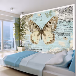 Planete Discount PD13324-100-70, Papier peint non tissé, Beige, Bleu, Beige, Azuré, 120 g/m², Postcard with butterfly, 1000 m ...
