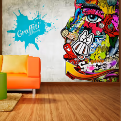 Planete Discount PD14741-400-280, Papier peint non tissé, Beige, Beige, Colorful, 120 g/m², Graffiti beauty, 4000 mm