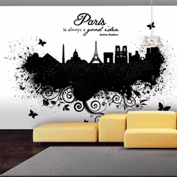 Planete Discount PD15003-400-280, Papier peint non tissé, Noir, Blanc, Noir Et Blanc, 120 g/m², Paris is always a good idea,  ...