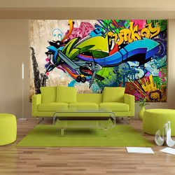 Planete Discount PD14744-400-280, Papier peint non tissé, Beige, Beige, Colorful, 120 g/m², Funky - graffiti, 4000 mm