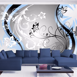 Planete Discount PD14063-400-280, Papier peint non tissé, Noir, Bleu, Gris, Blanc, Blanc, Noir, Gris, Azuré, Art-flowers (blu ...