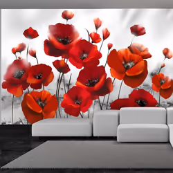 Planete Discount PD13689-400-280, Papier peint non tissé, Gris, Rouge, Blanc, Blanc, Rouge, Gris, 120 g/m², Coquelicots dans  ...
