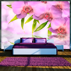 Planete Discount PD13692-400-280, Papier peint non tissé, Vert, Violet, Blanc, Blanc, Vert, Violet, 120 g/m², Orchids in lila ...
