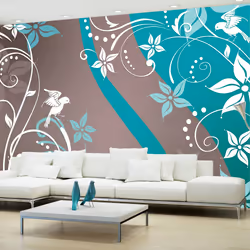 Planete Discount PD14070-400-280, Papier peint non tissé, Gris, Turquoise, Blanc, Gris, Blanc, Turquoise, Floral fantasy III, ...