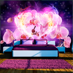 Planete Discount PD13712-300-210, Papier peint non tissé, Noir, Rose, Violet, Rose, Violet, Noir, 120 g/m², Orchids in flames ...