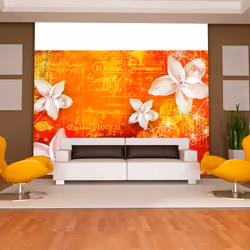 Planete Discount PD14078-400-280, Papier peint non tissé, Orange, Rouge, Blanc, Orange, Blanc, Rouge, Floral notes II, 4000 m ...