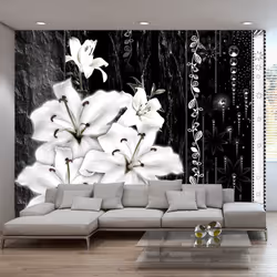 Planete Discount PD13726-100-70, Papier peint non tissé, Noir, Blanc, Noir Et Blanc, 120 g/m², Crying lilies, 1000 mm