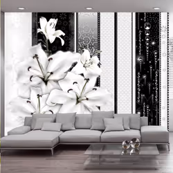 Planete Discount PD13727-400-280, Papier peint non tissé, Noir, Blanc, Blanc, Noir, 120 g/m², Crying lilies in white, 4000 mm