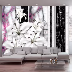 Planete Discount PD13728-400-280, Papier peint non tissé, Noir, Violet, Blanc, Noir Et Blanc, Violet, 120 g/m², Crying lilies ...