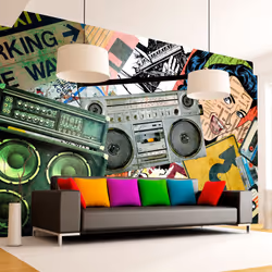 Planete Discount PD14745-200-140, Papier peint non tissé, Multicolore, Colorful, 120 g/m², Graffiti girl, 2000 mm