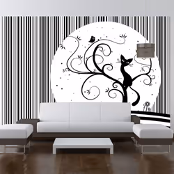 Planete Discount PD14660-100-70, Papier peint non tissé, Noir, Blanc, Noir Et Blanc, 120 g/m², Cat's melody III, 1000 mm