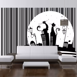 Planete Discount PD14662-200-140, Papier peint non tissé, Noir, Blanc, Noir Et Blanc, 120 g/m², Cat's melody, 2000 mm