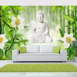 Planete Discount PD14283-400-280, Papier peint non tissé, Vert, Blanc, Jaune, Jaune, Blanc, Vert, 120 g/m², Buddha and nature ...