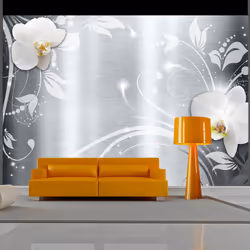 Planete Discount PD13732-400-280, Papier peint non tissé, Gris, Blanc, Jaune, Gris, Blanc, Jaune, 120 g/m², Orchids on steel, ...