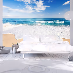 Planete Discount PD14546-150-105, Papier peint non tissé, Beige, Bleu, Blanc, Blanc, Azuré, Beige, 120 g/m², Sea Waves, 1500  ...