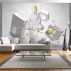 Planete Discount PD14284-400-280, Papier peint non tissé, Gris, Blanc, Jaune, Gris, Blanc, Jaune, 120 g/m², Geometric meditat ...