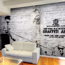 Planete Discount PD14749-100-70, Papier peint non tissé, Noir, Blanc, Noir Et Blanc, 120 g/m², Banksy - Graffiti Area, 1000 m ...
